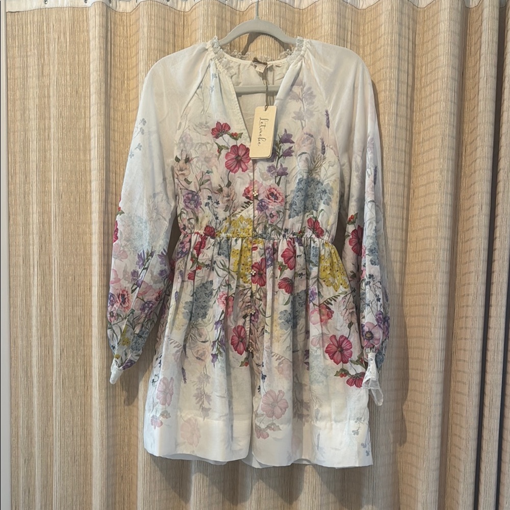 Let Me Be Long-Sleeve V-Neck Floral A-Line mini dress